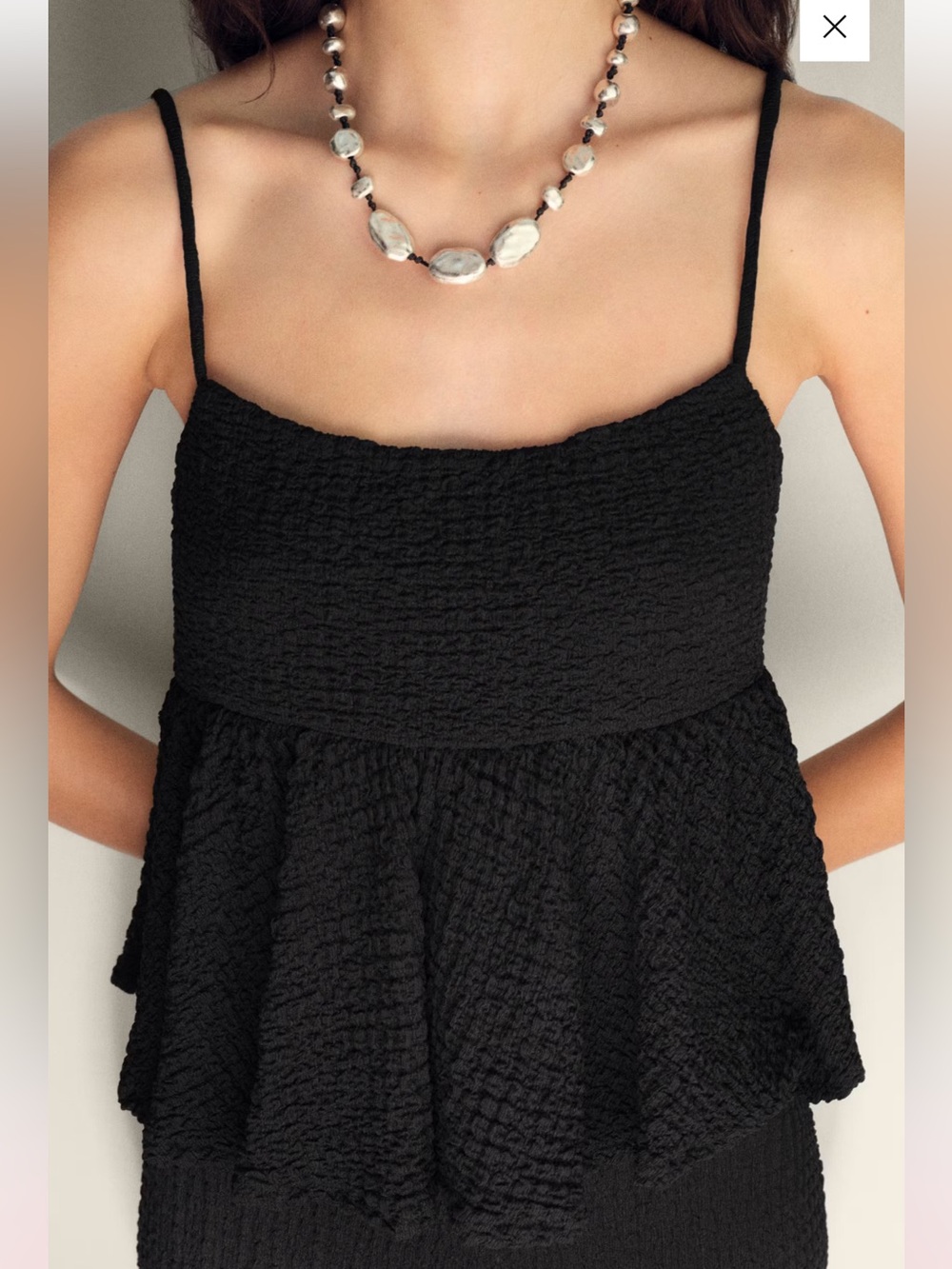 Mango women’s volume textured peplum strap top open back in black size M